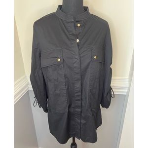 Tory Burch Black Utility Button-Front Top with Gold Hardware